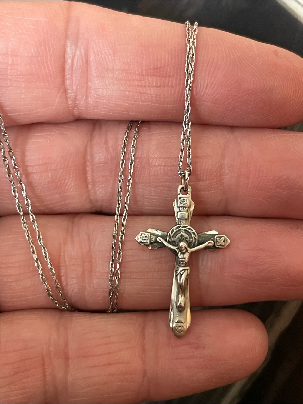 1950’s-1960’s Estate Sterling Silver Crucifix Pendant Necklace - Silver 18”